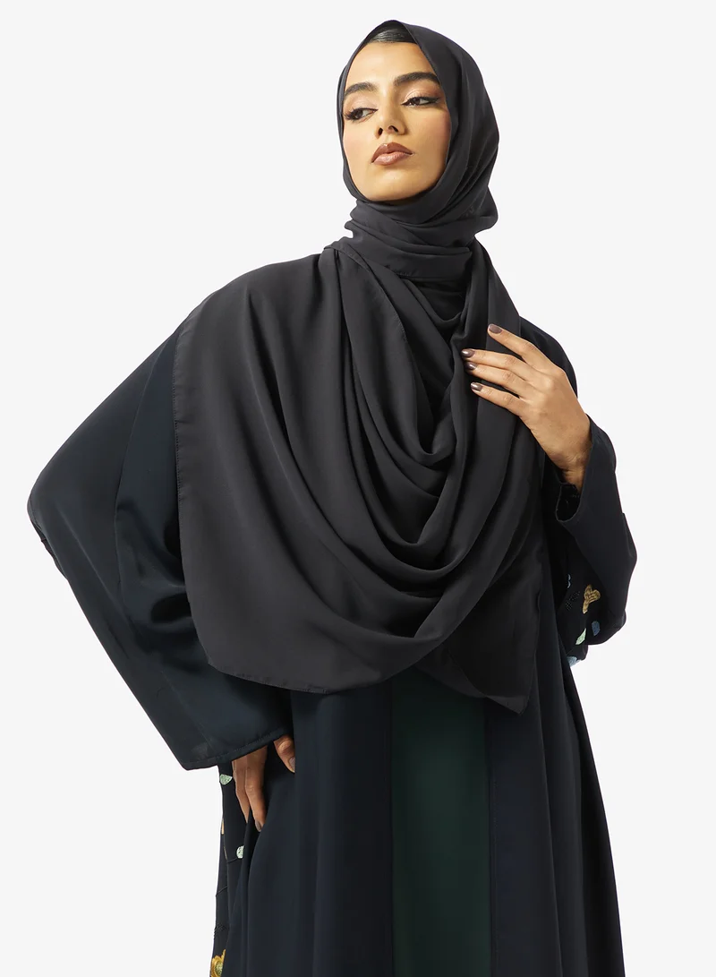 hayas closet  Black Embroidered Abaya With Sheila for Women | Best Price UAE